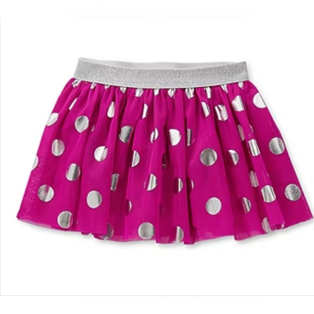 Okie Dokie Baby Girls Tutu Silver Polka Dots Skirt Pink And Silver Size 0 - 12M